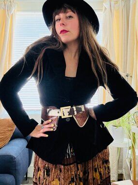 Vintage 70s Black Velveteen Velvet Mod Blazer | Size Small